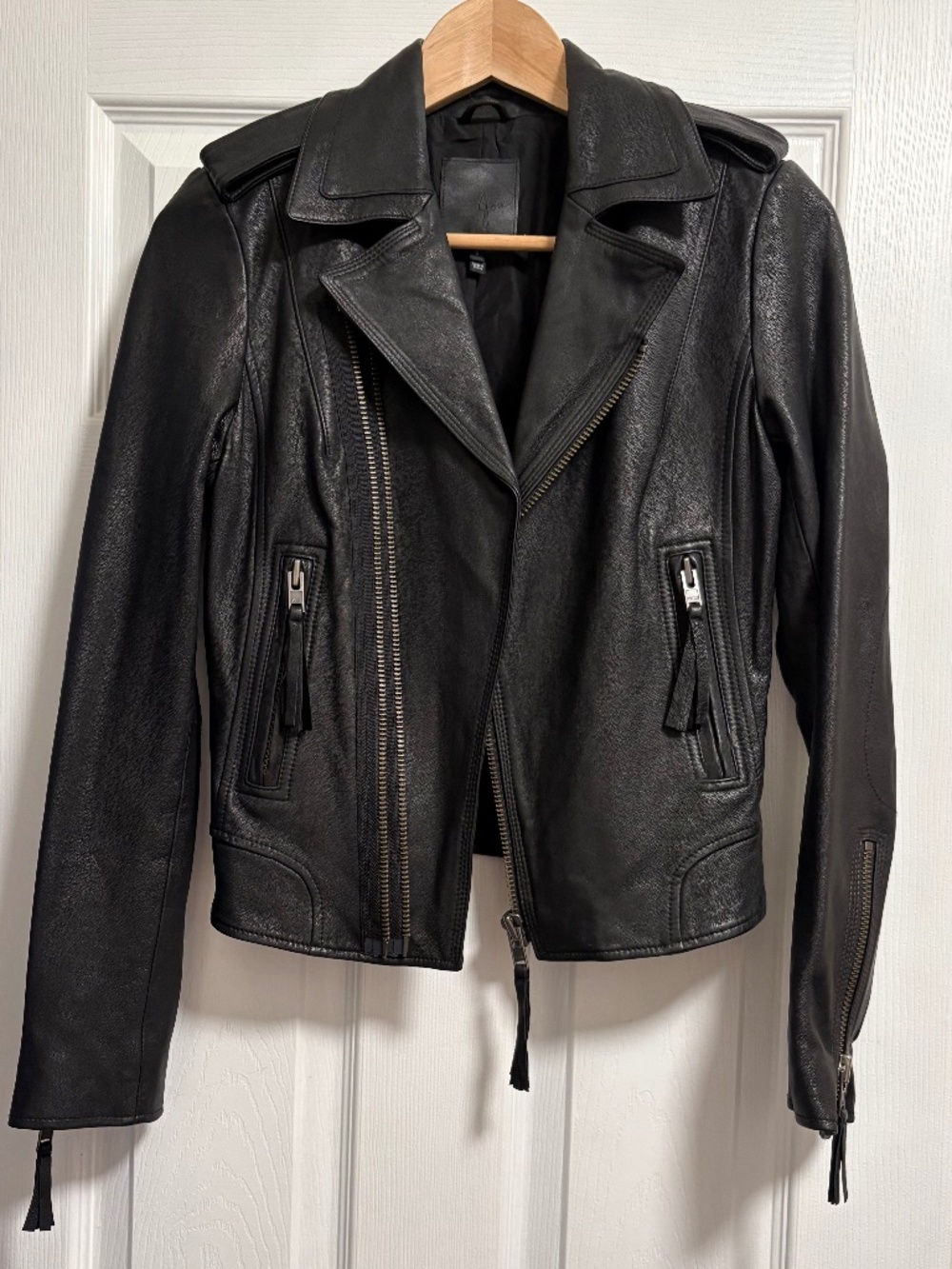 Joie Black Real Leather Moto Jacket Size Small